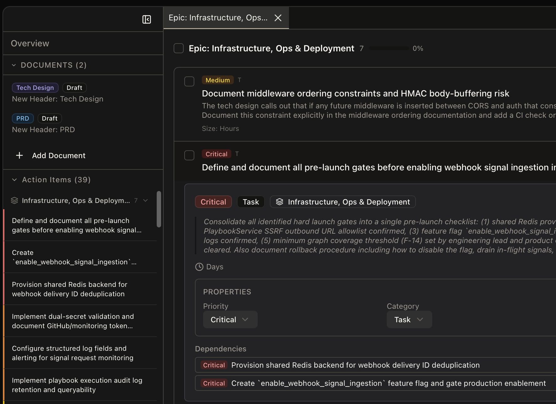 Kasava plan workspace with action items
