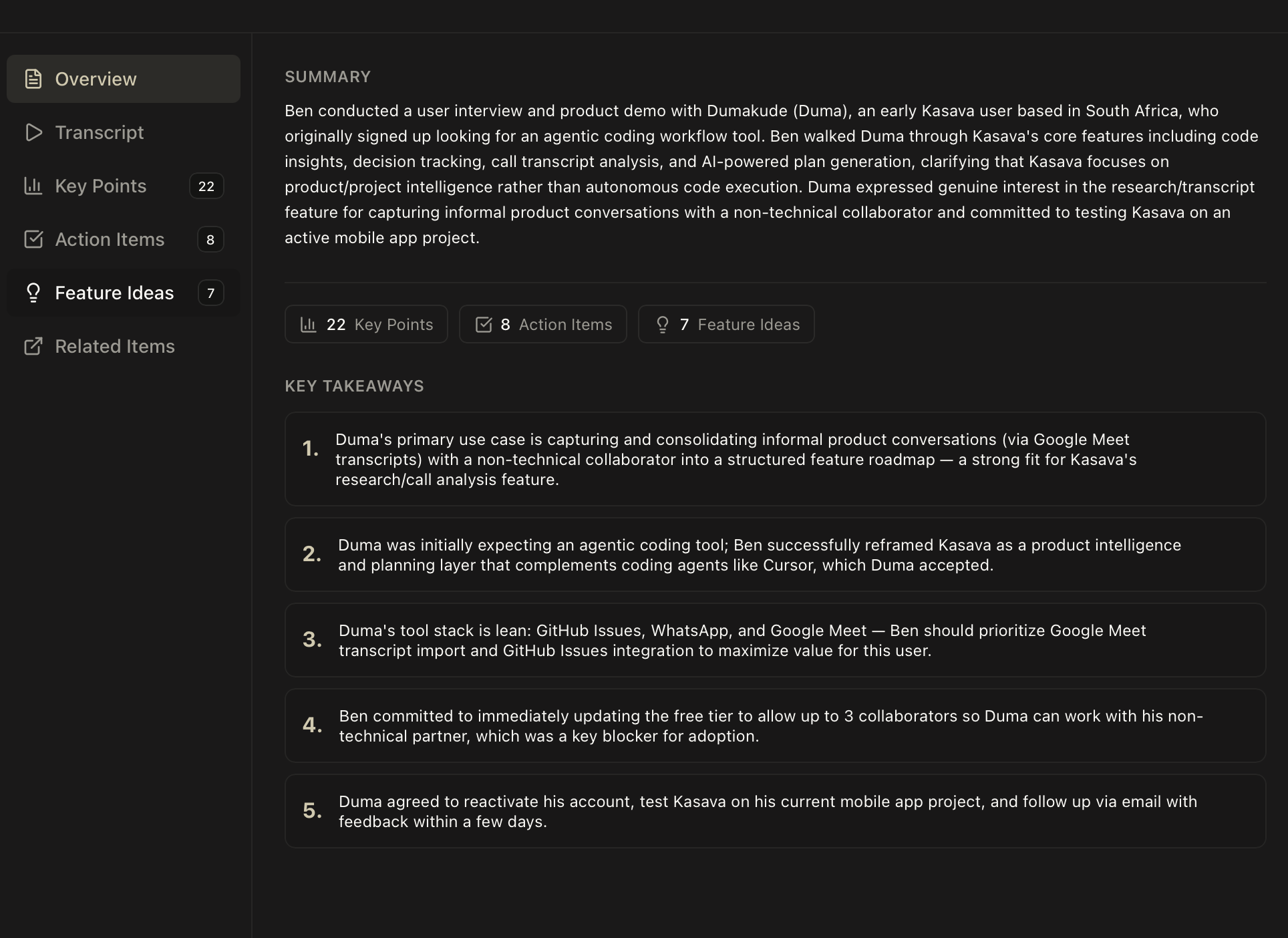 Kasava research overview with transcript summary