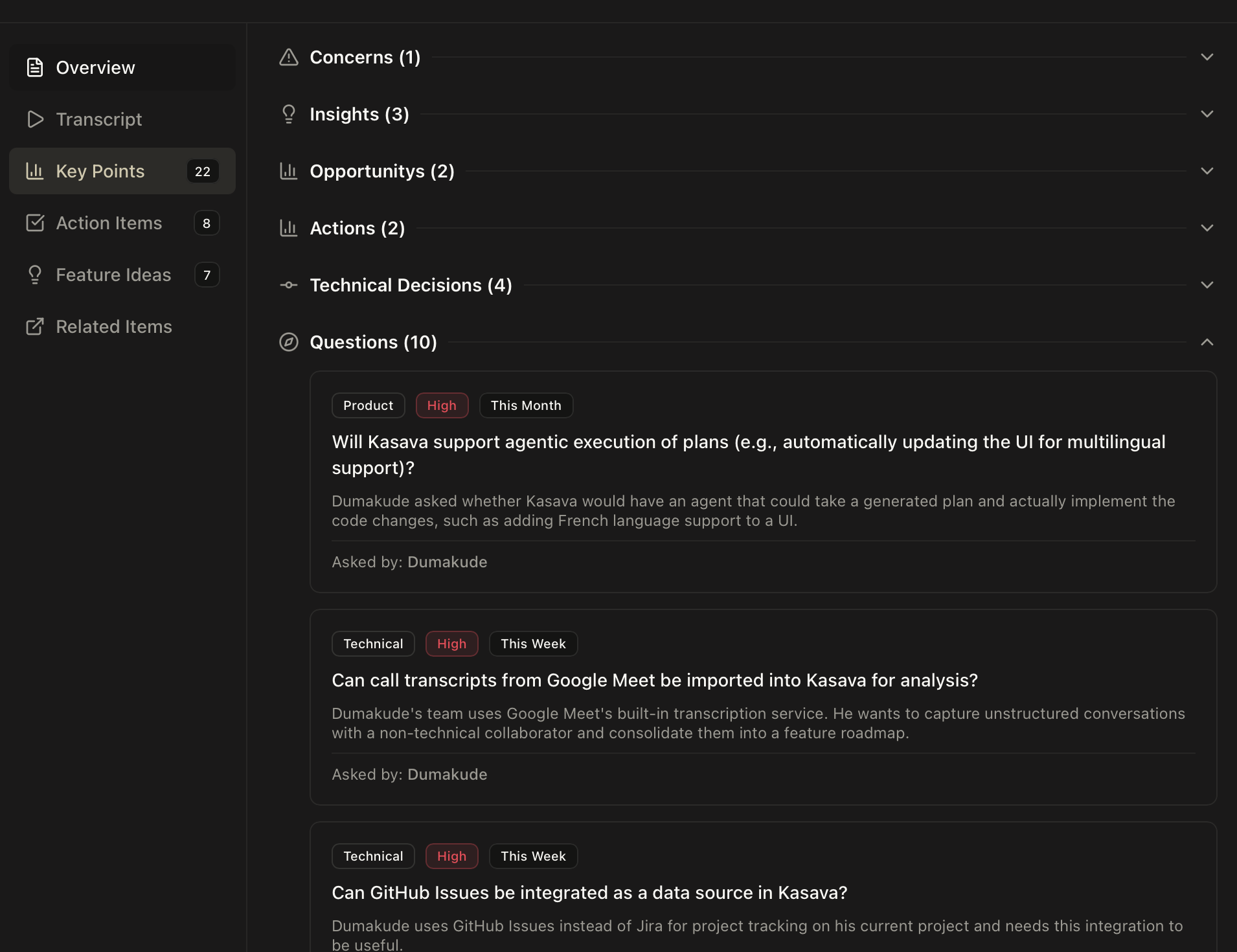 Kasava research key points extracted from transcript