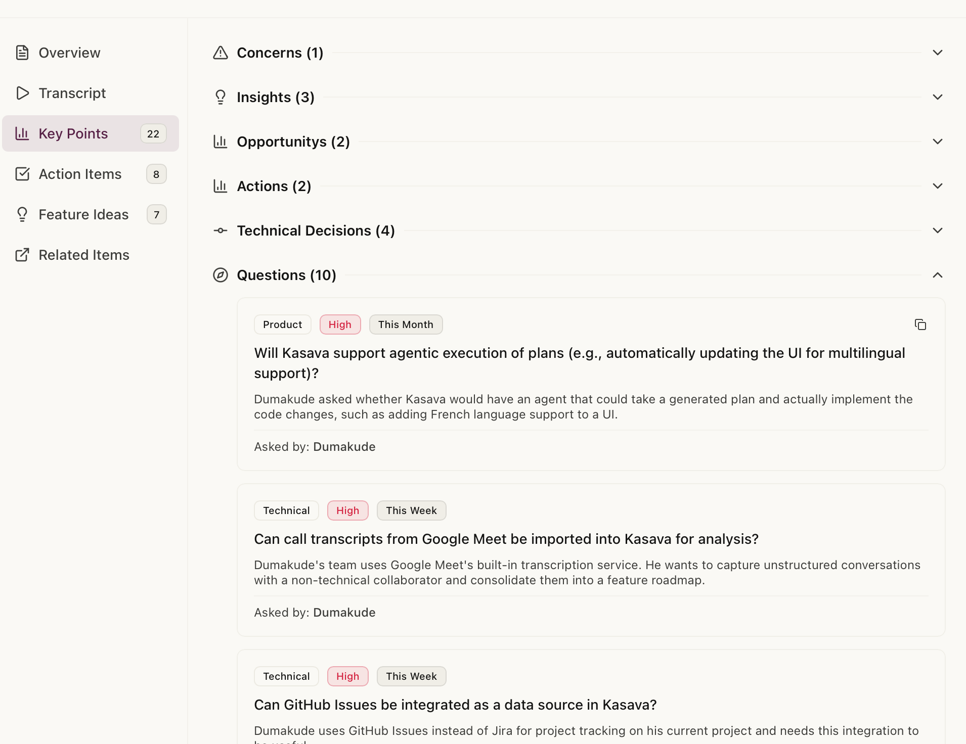 Kasava research key points extracted from transcript